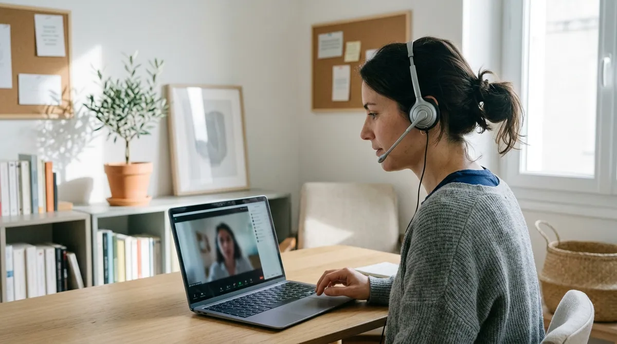 Consultante freelance en visioconférence avec un client